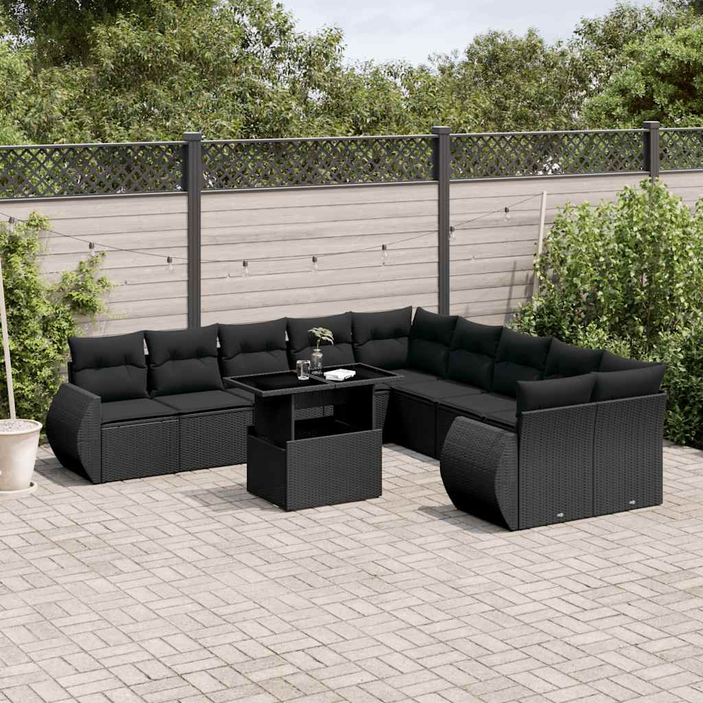 sofasæt til haven 11 dele med hynder polyrattan sort