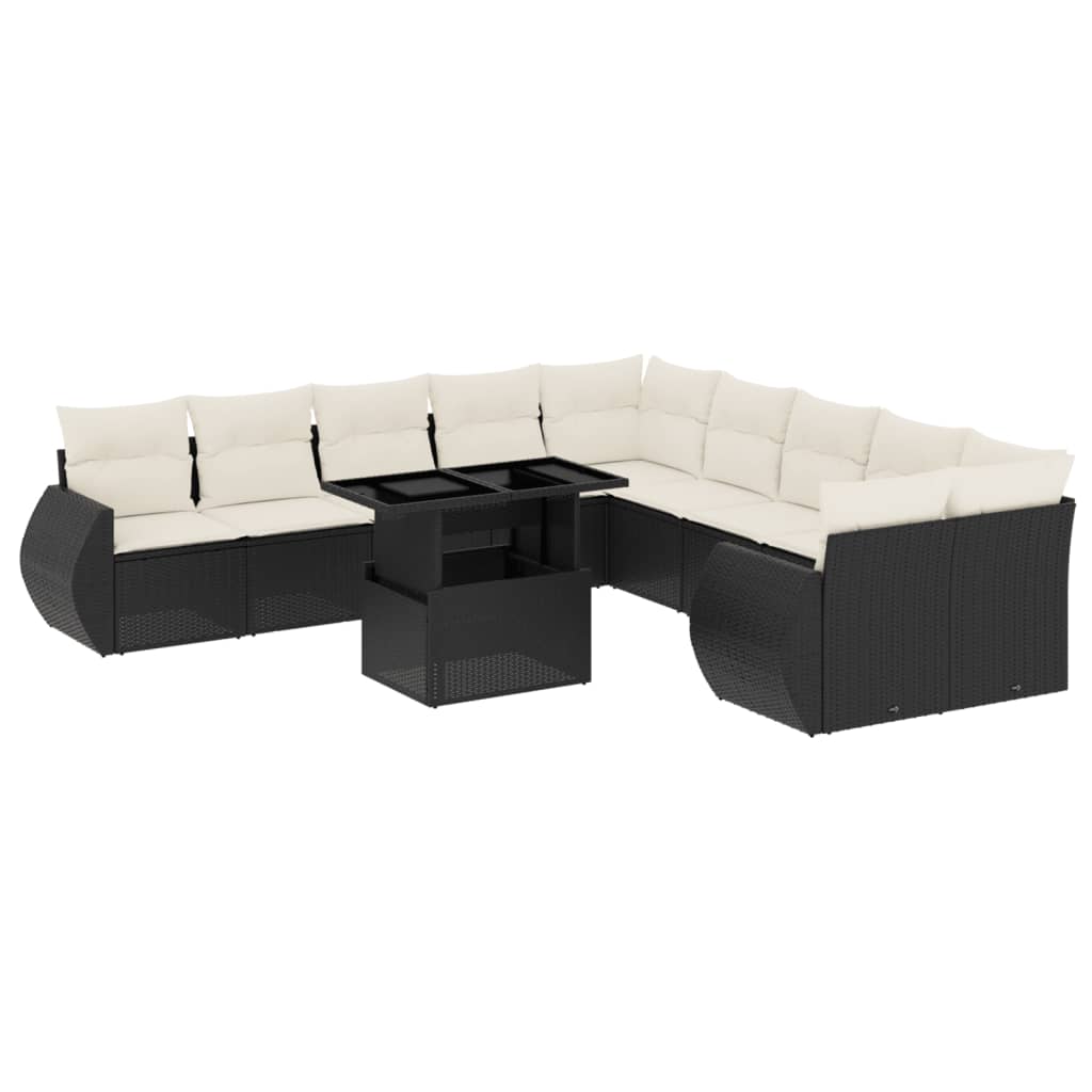 sofasæt til haven 11 dele med hynder polyrattan sort