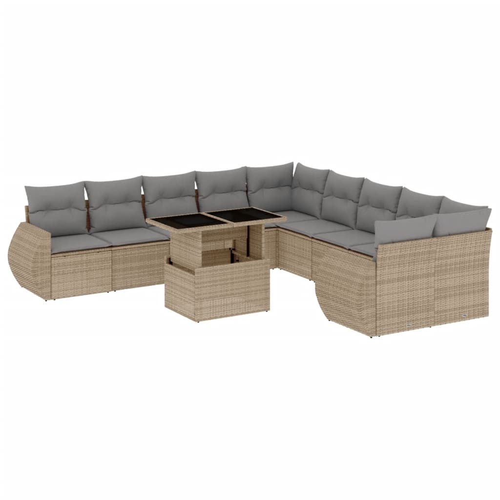 sofasæt til haven 11 dele med hynder polyrattan beige