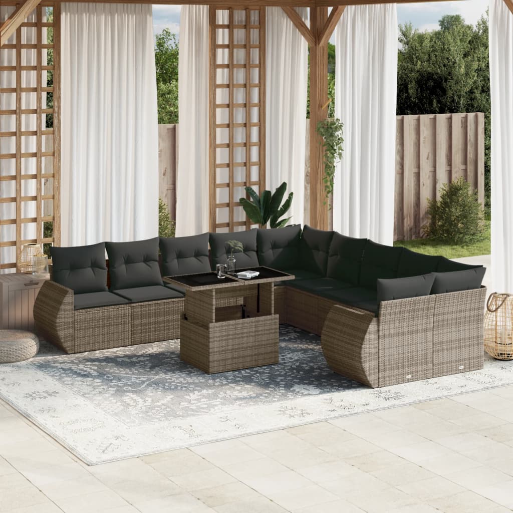 loungesæt til haven 11 dele med hynder polyrattan grå