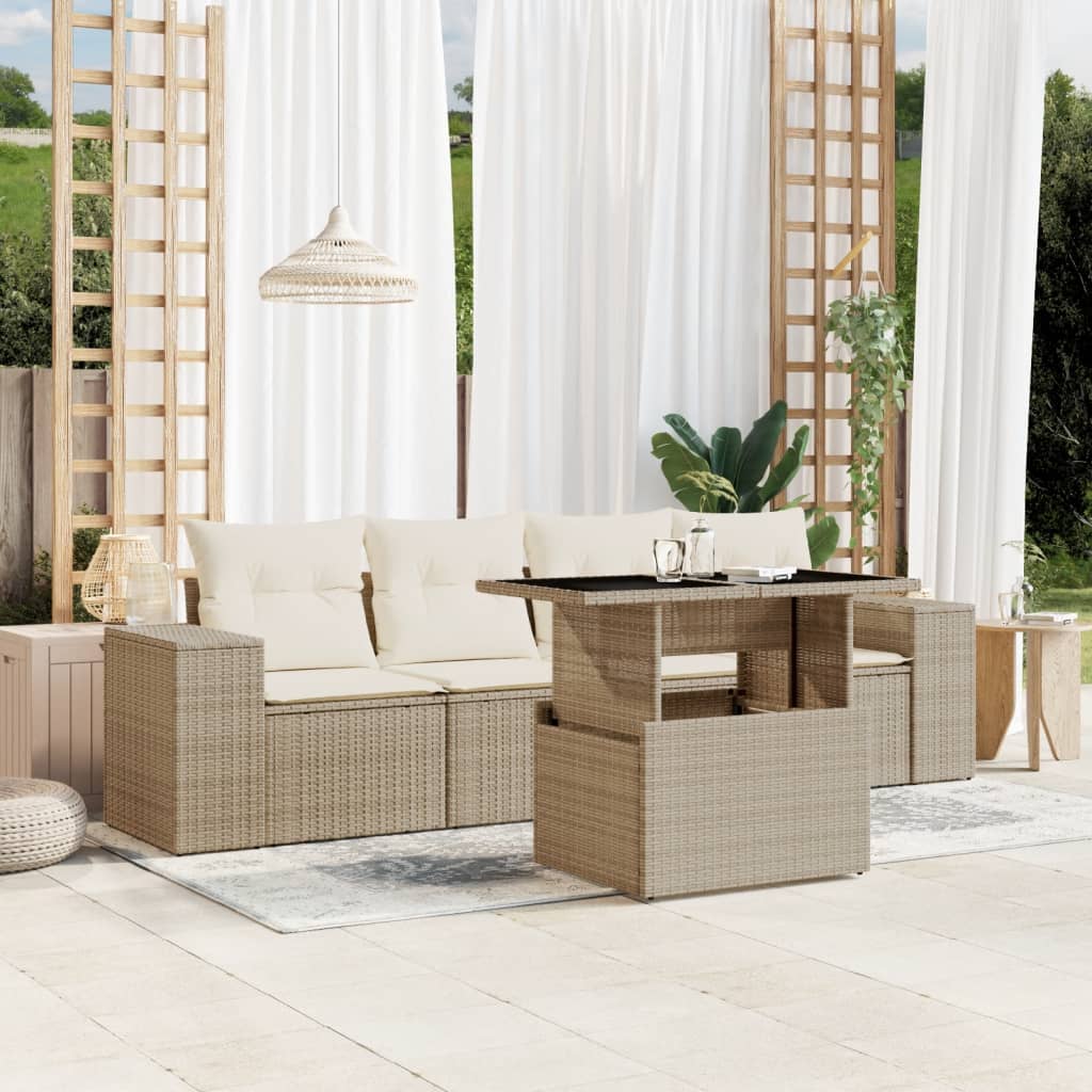 sofasæt til haven 5 dele med hynder polyrattan beige