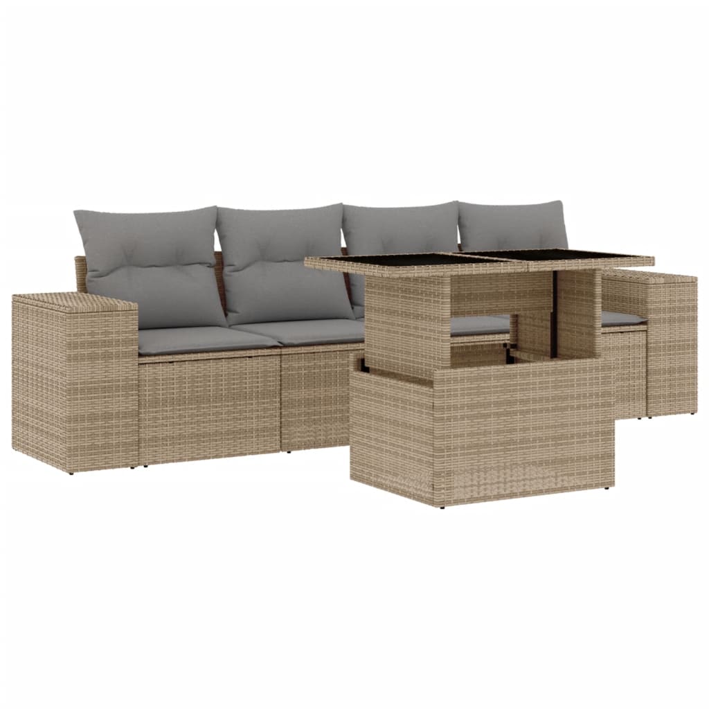 sofasæt til haven 5 dele med hynder polyrattan beige