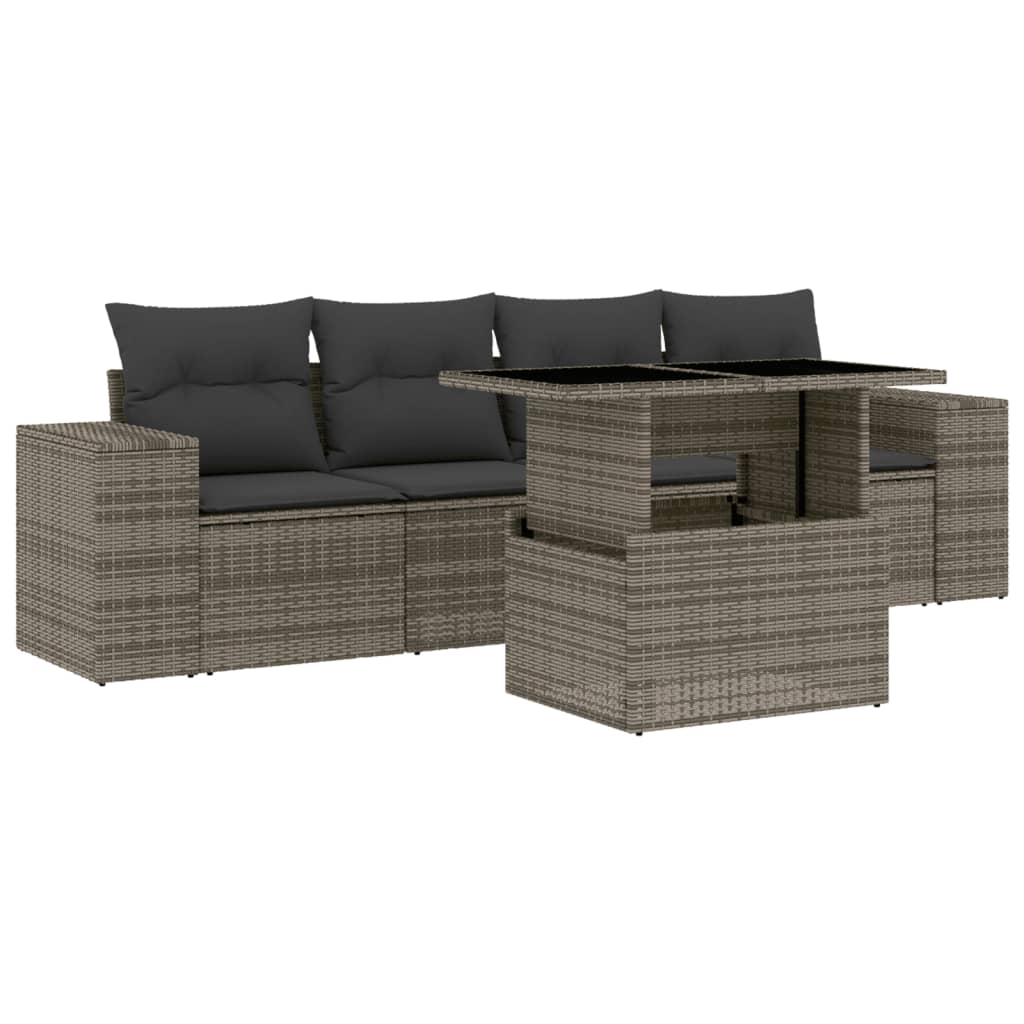 sofasæt 5 dele med hynder polyrattan grå