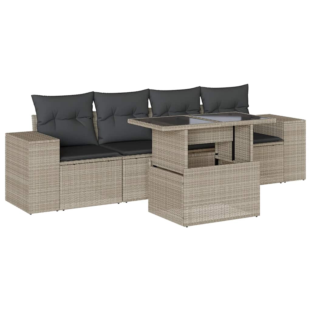 sofasæt 5 dele med hynder polyrattan lysegrå