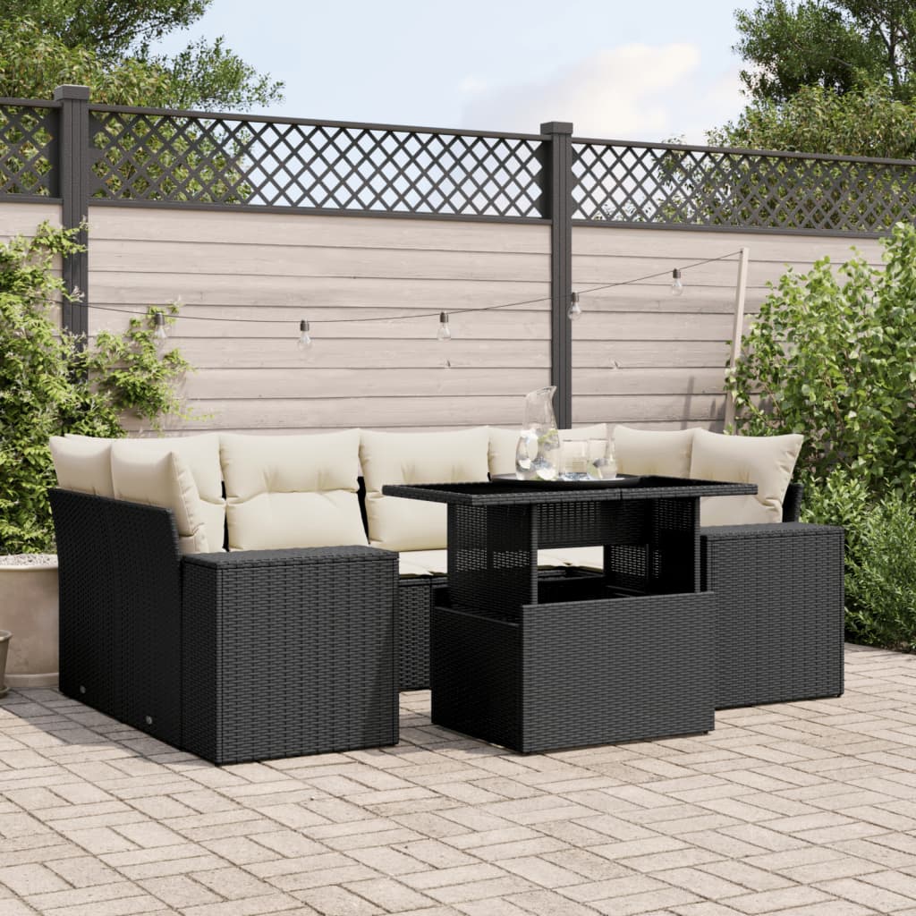 sofasæt til haven 7 dele med hynder polyrattan sort