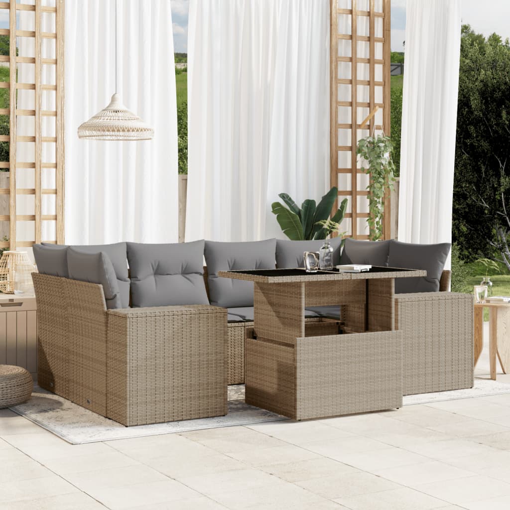 sofasæt til haven 7 dele med hynder polyrattan beige