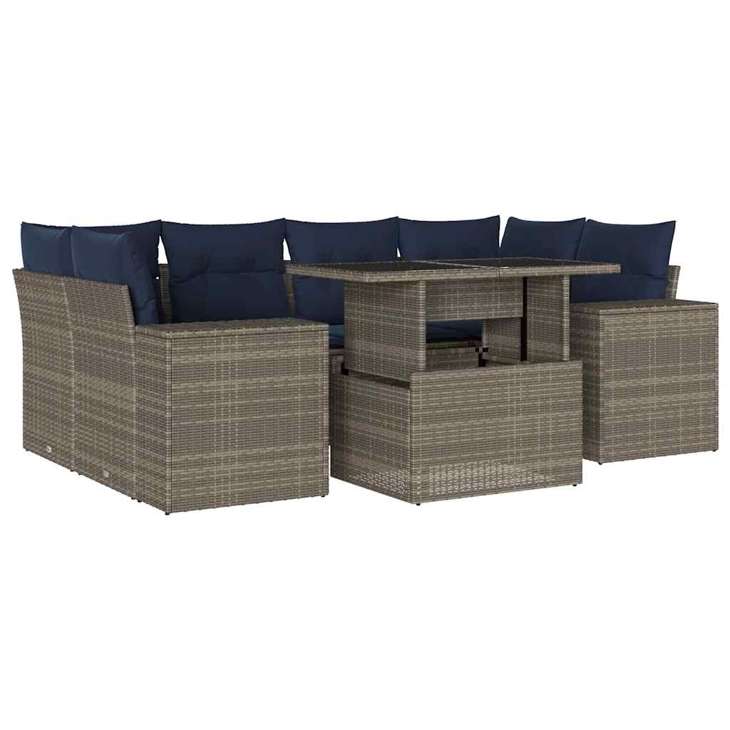 havesofasæt med 7 dele og hynder grå polyrattan