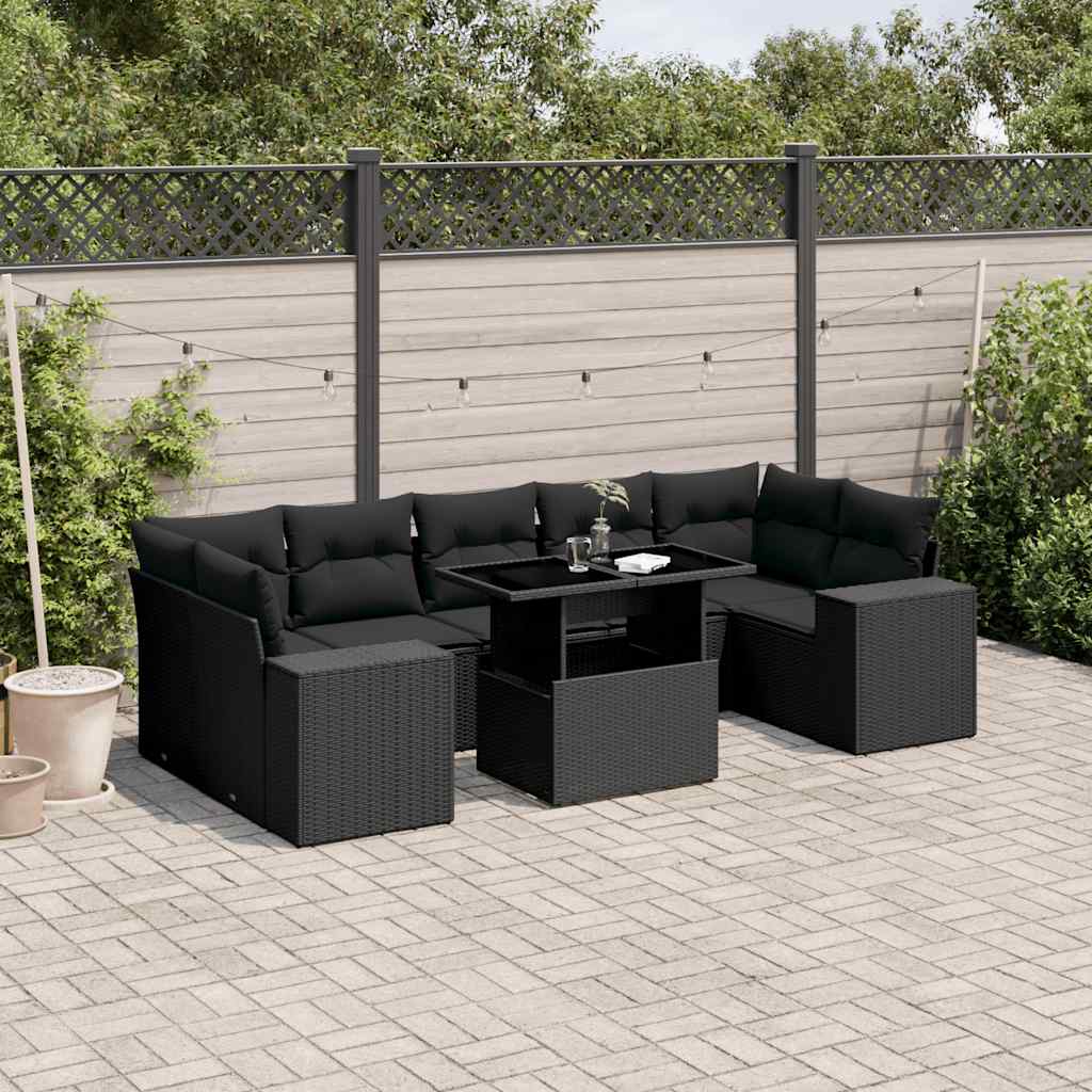 sofasæt til haven 8 dele med hynder polyrattan sort
