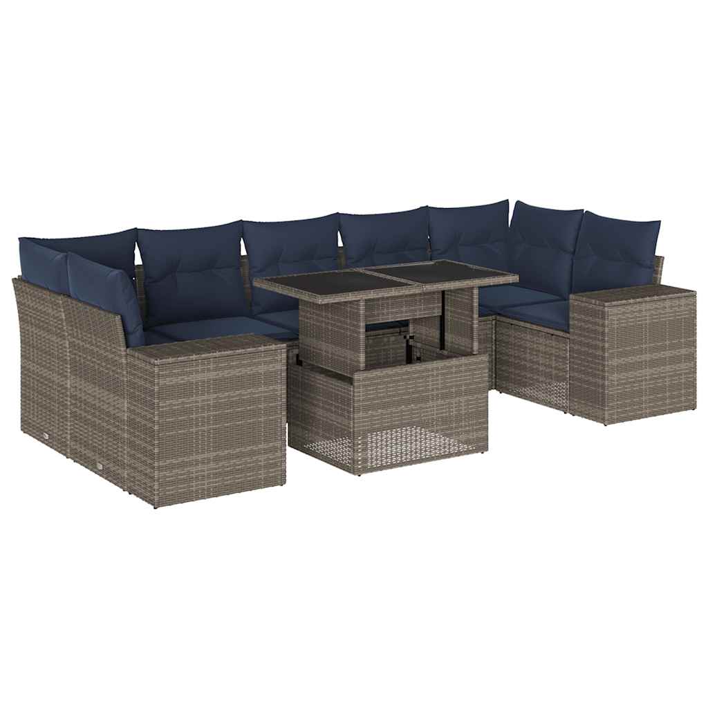 havesofasæt med 8 hynder grå polyrattan