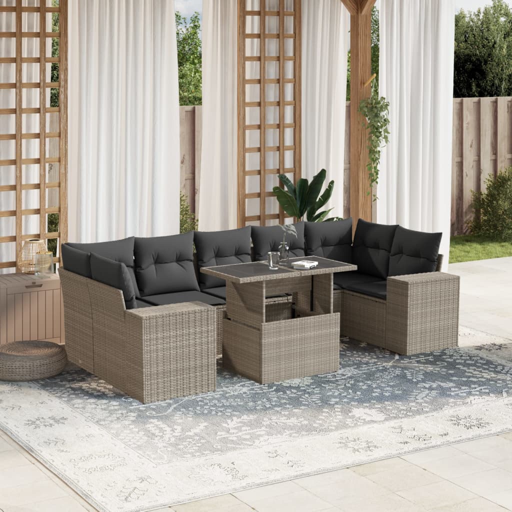 sofasæt til haven 8 dele med hynder polyrattan lysegrå