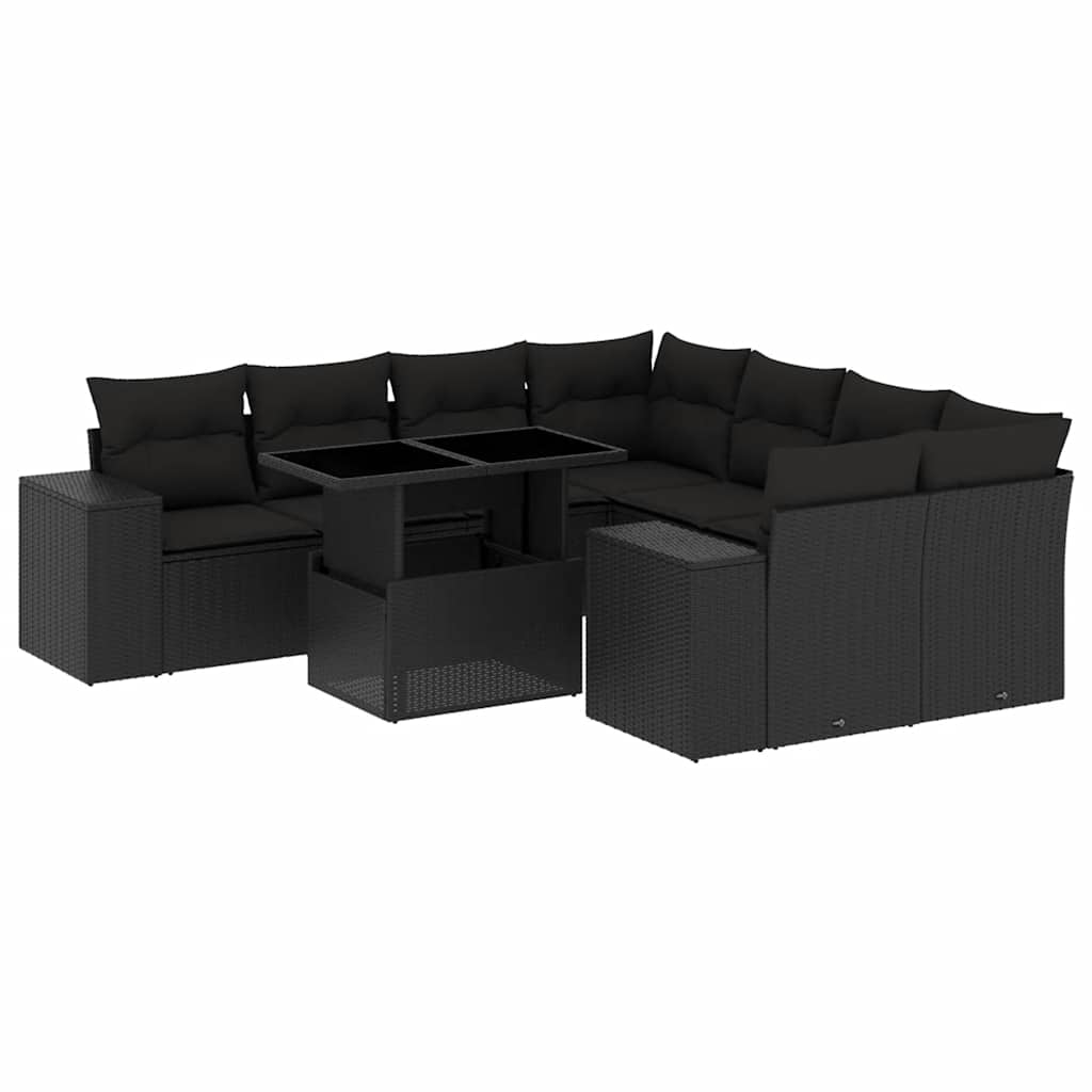 sofasæt til haven 9 dele med hynder polyrattan sort