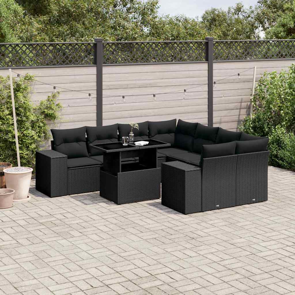 sofasæt til haven 9 dele med hynder polyrattan sort