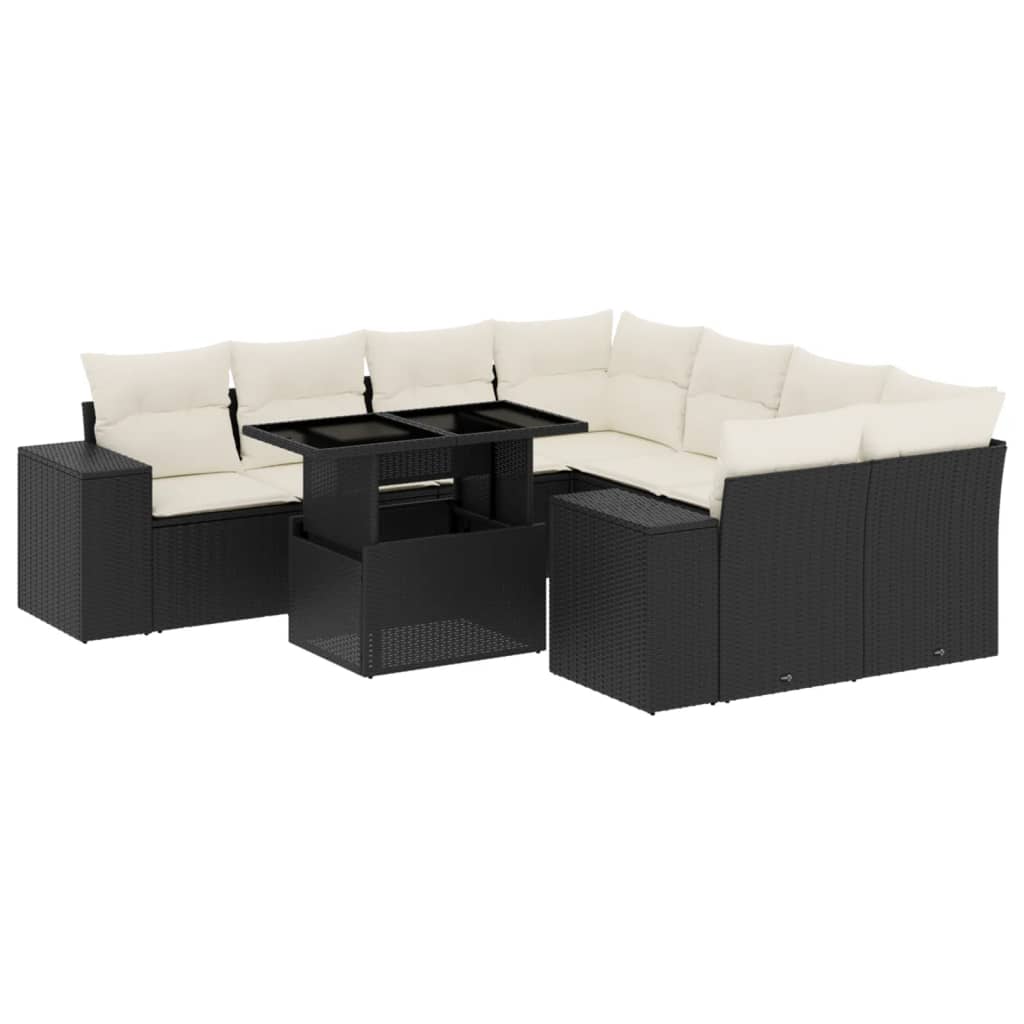 sofasæt til haven 9 dele med hynder polyrattan sort