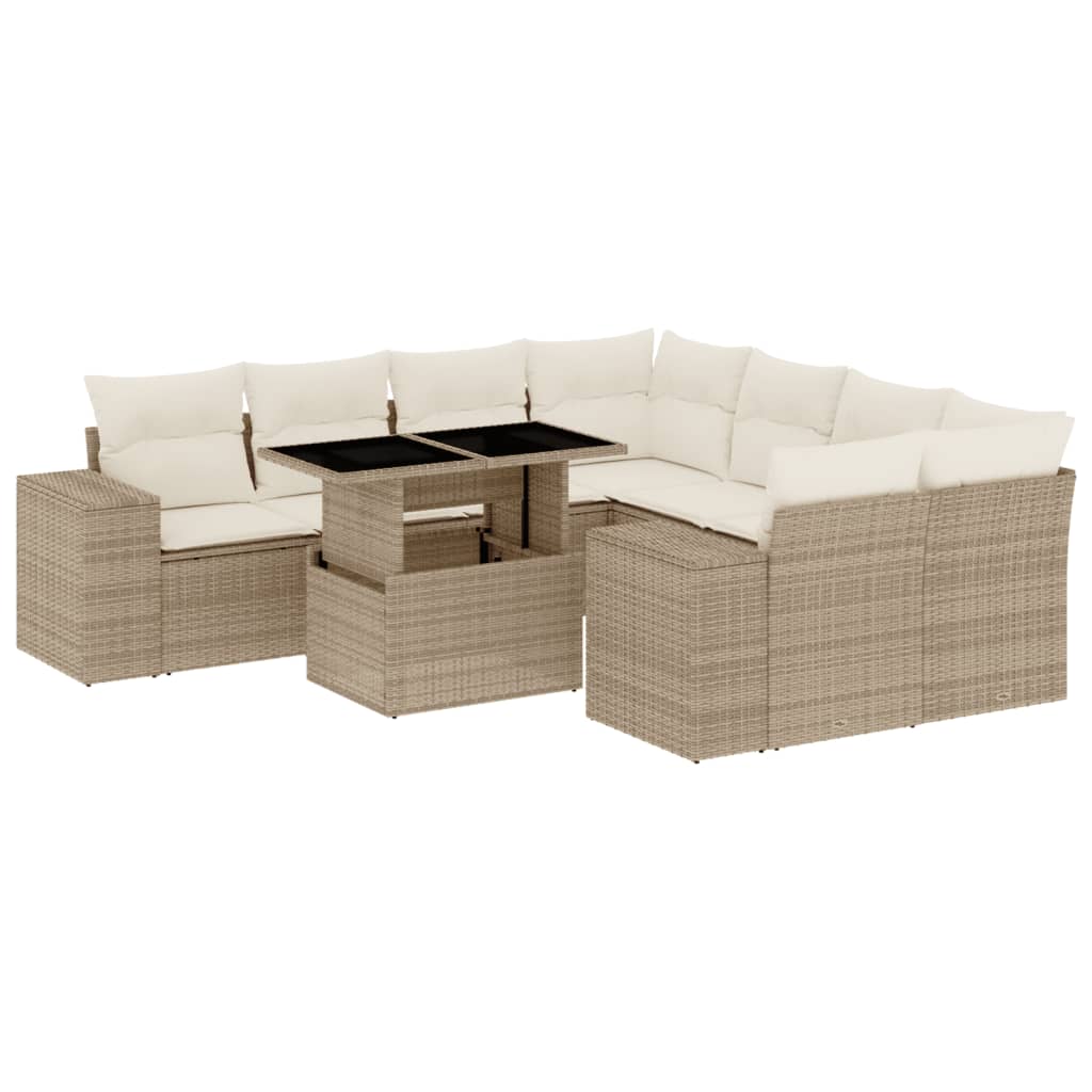 sofasæt til haven 9 dele med hynder polyrattan beige