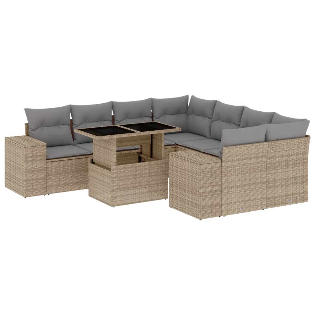 sofasæt til haven 9 dele med hynder polyrattan beige