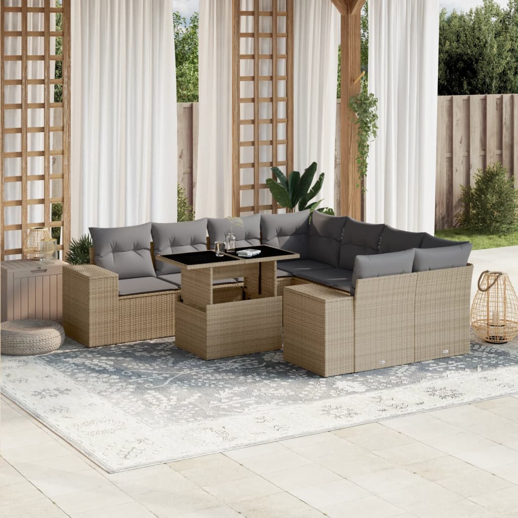 sofasæt til haven 9 dele med hynder polyrattan beige