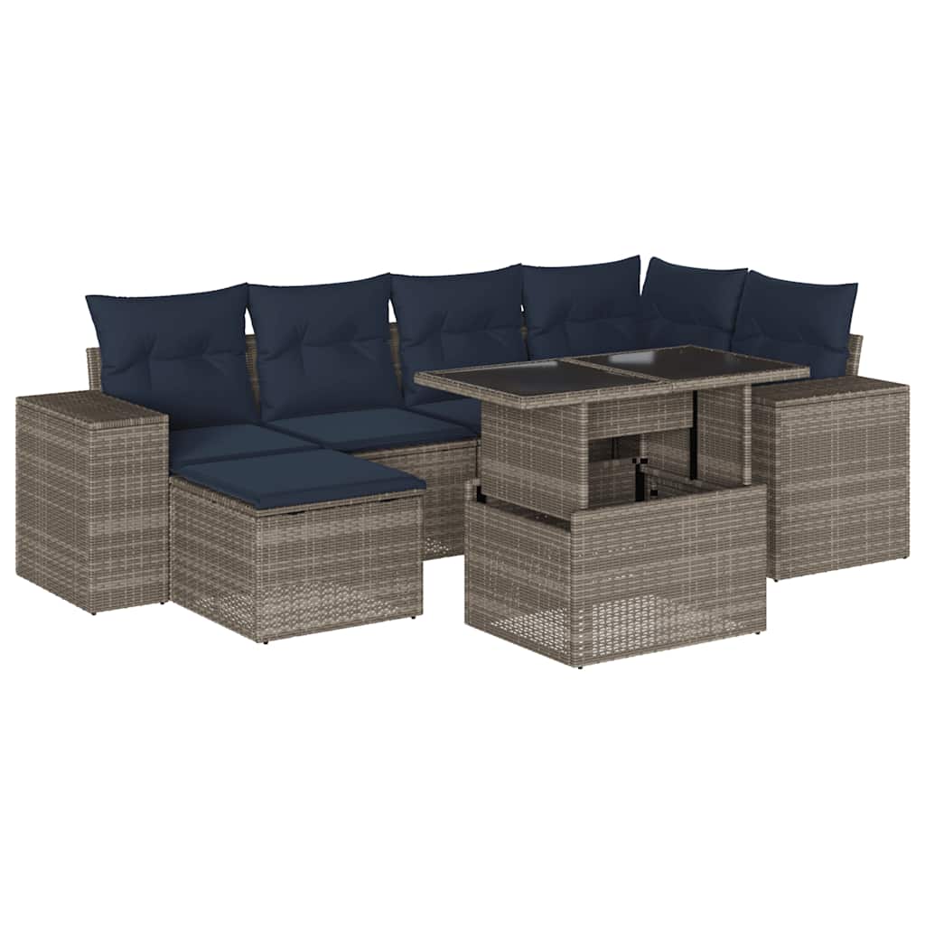 havesofasæt med 7 dele og hynder grå polyrattan