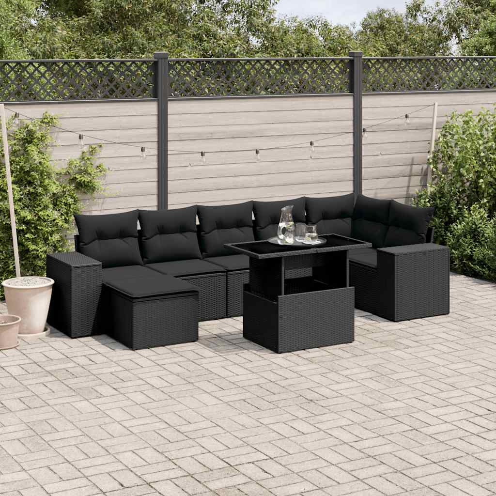 sofasæt til haven 8 dele med hynder polyrattan sort