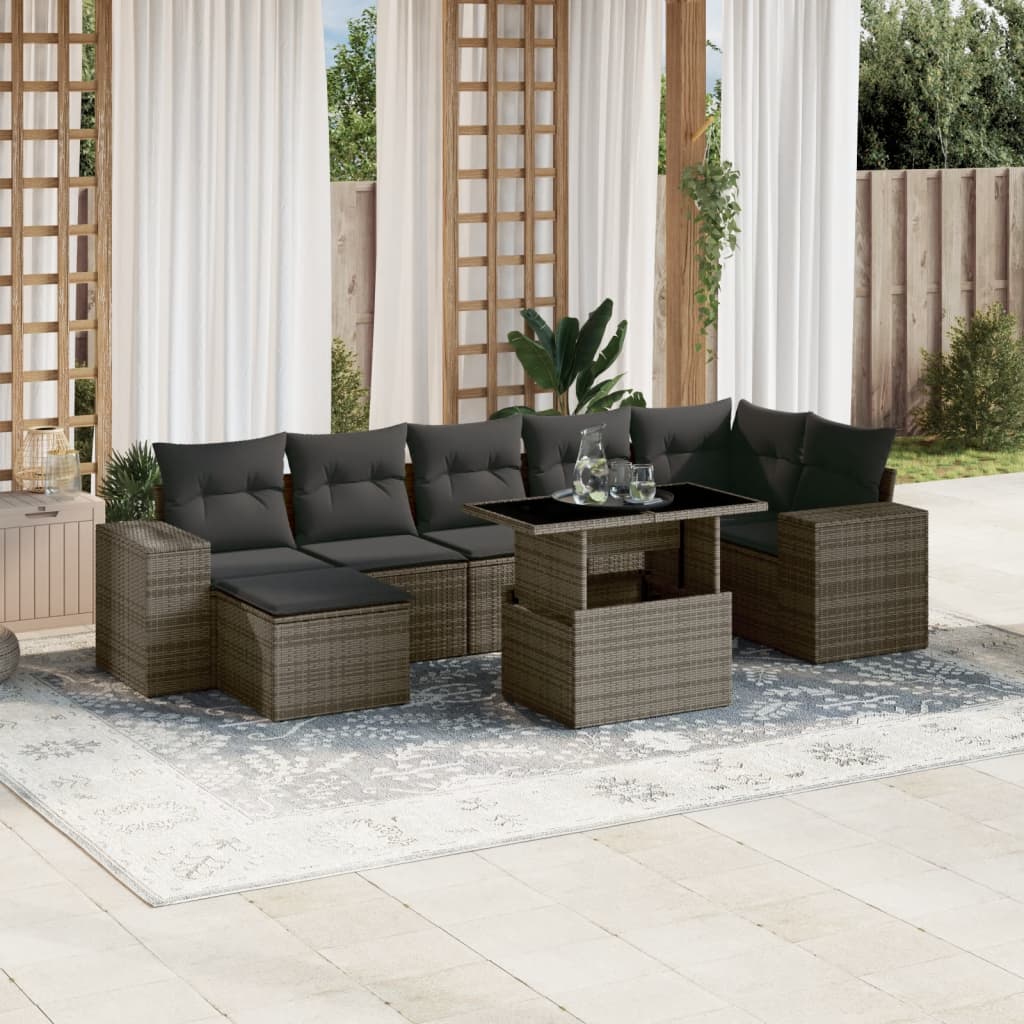 sofasæt til haven 8 dele med hynder polyrattan grå