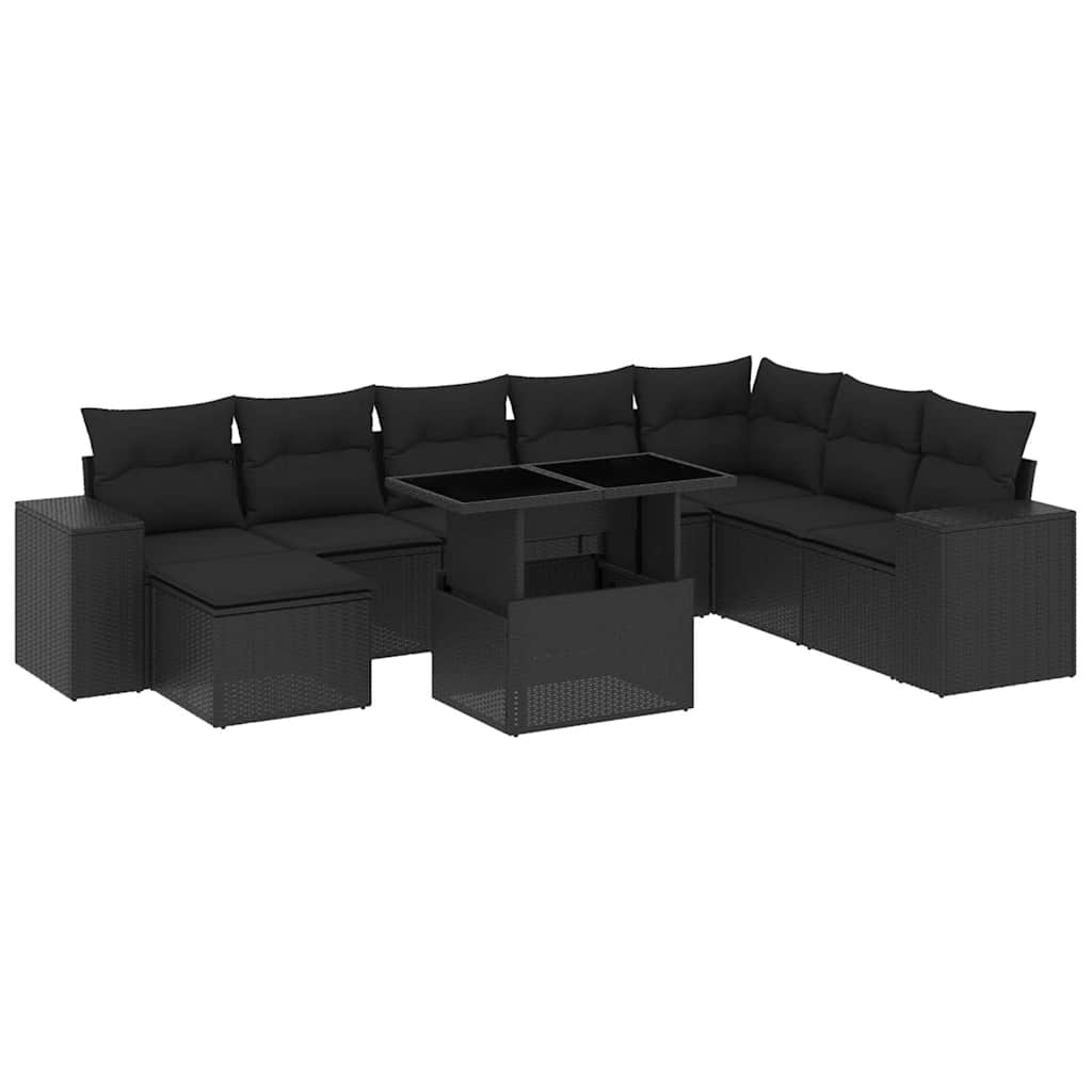sofasæt til haven 9 dele med hynder polyrattan sort