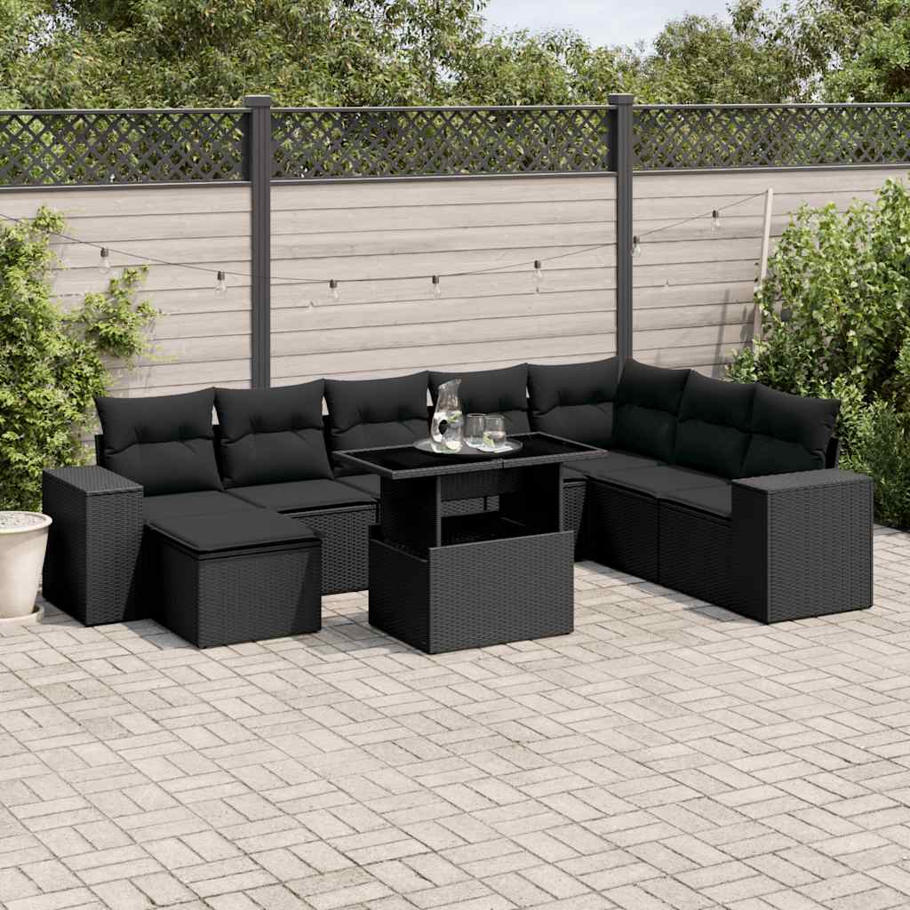 sofasæt til haven 9 dele med hynder polyrattan sort