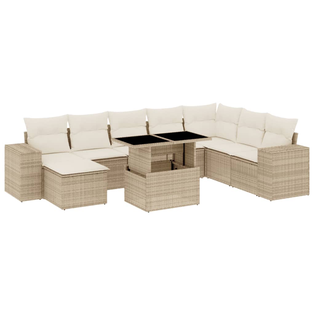 sofasæt til haven 9 dele med hynder polyrattan beige