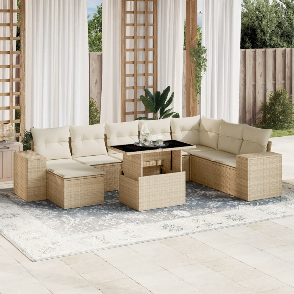 sofasæt til haven 9 dele med hynder polyrattan beige
