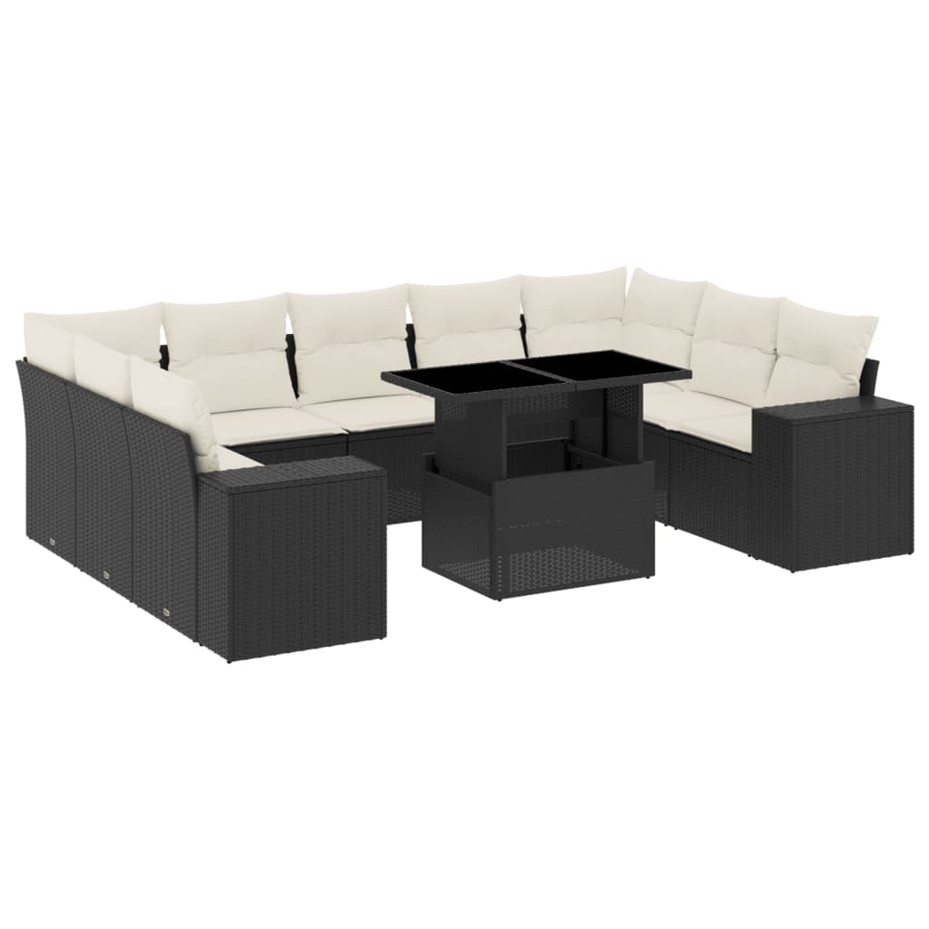 sofasæt til haven 10 dele med hynder polyrattan sort