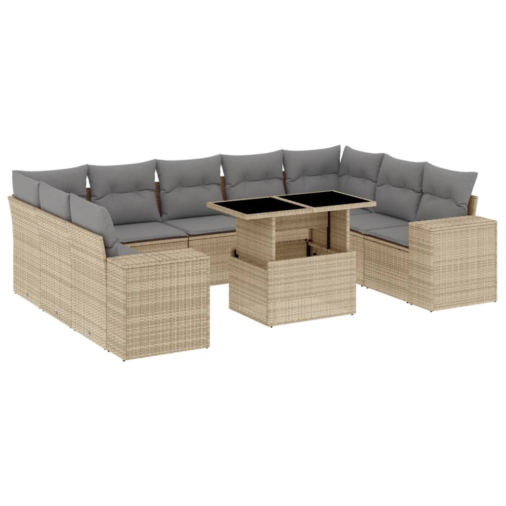 sofasæt til haven 10 dele med hynder polyrattan beige