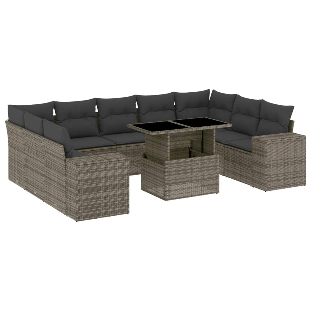 sofasæt til haven 10 dele med hynder polyrattan grå