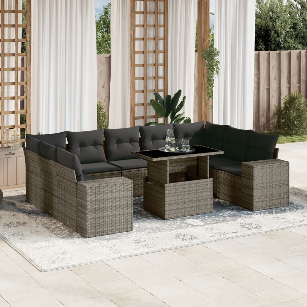 sofasæt til haven 10 dele med hynder polyrattan grå