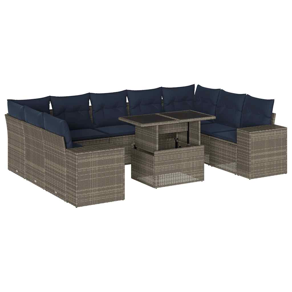havesofasæt med 10 dele og hynder grå polyrattan