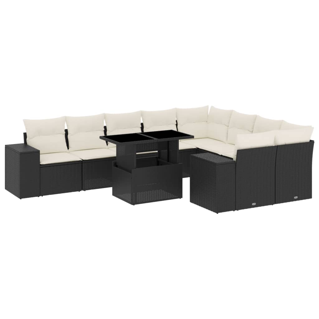 sofasæt til haven 10 dele med hynder polyrattan sort