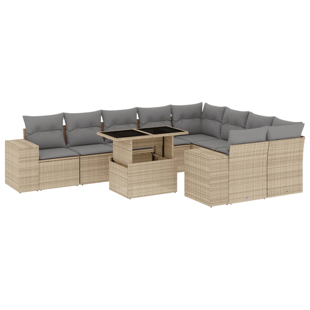 sofasæt til haven 10 dele med hynder polyrattan beige