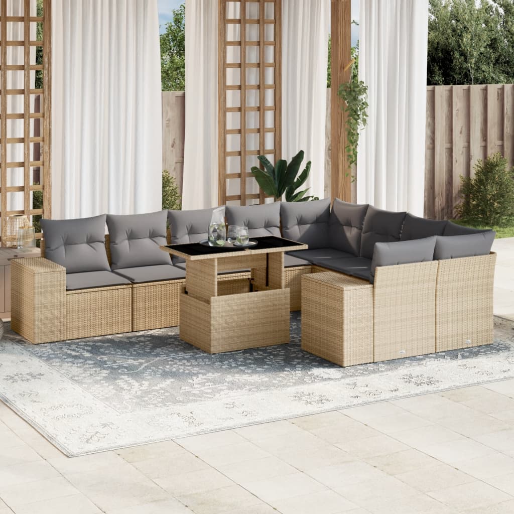 sofasæt til haven 10 dele med hynder polyrattan beige