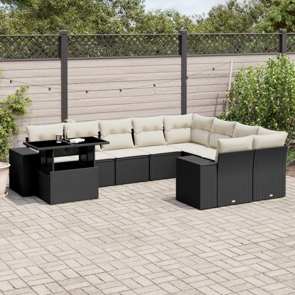 sofasæt til haven 10 dele med hynder polyrattan sort