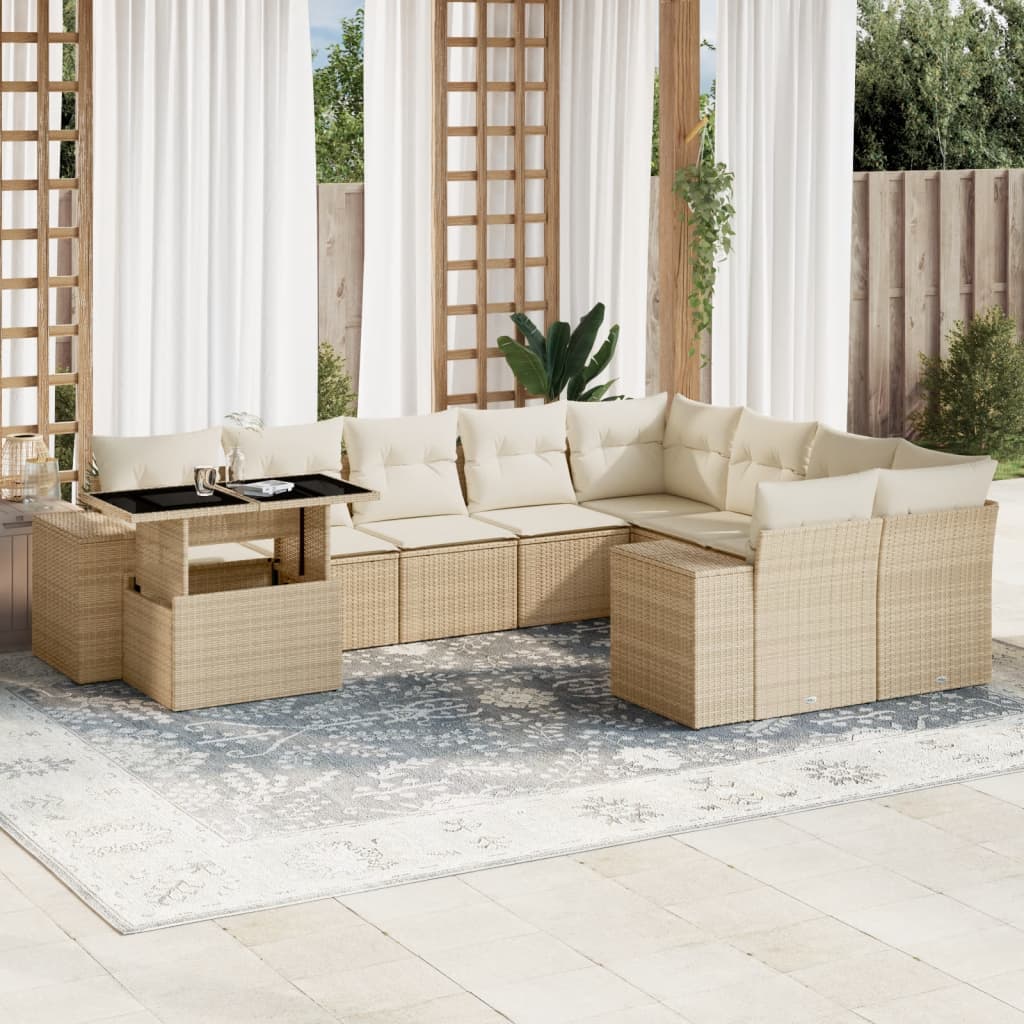 sofasæt til haven 10 dele med hynder polyrattan beige