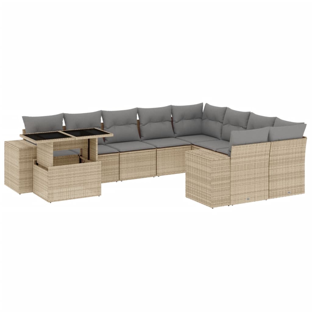 sofasæt til haven 10 dele med hynder polyrattan beige