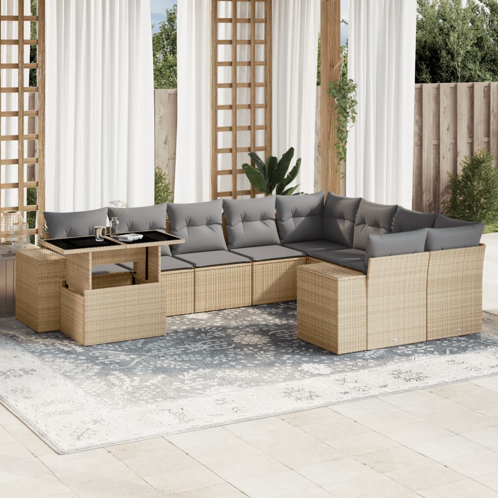 sofasæt til haven 10 dele med hynder polyrattan beige