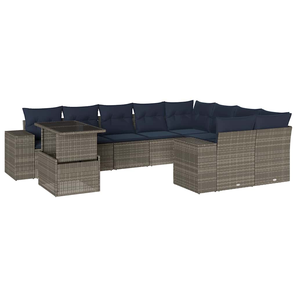 havesofasæt med 10 dele og hynder grå polyrattan