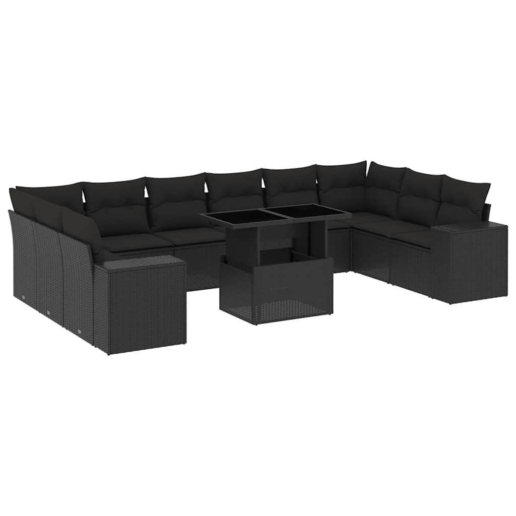 sofasæt til haven 11 dele med hynder polyrattan sort