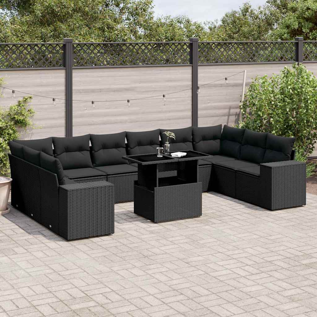 sofasæt til haven 11 dele med hynder polyrattan sort