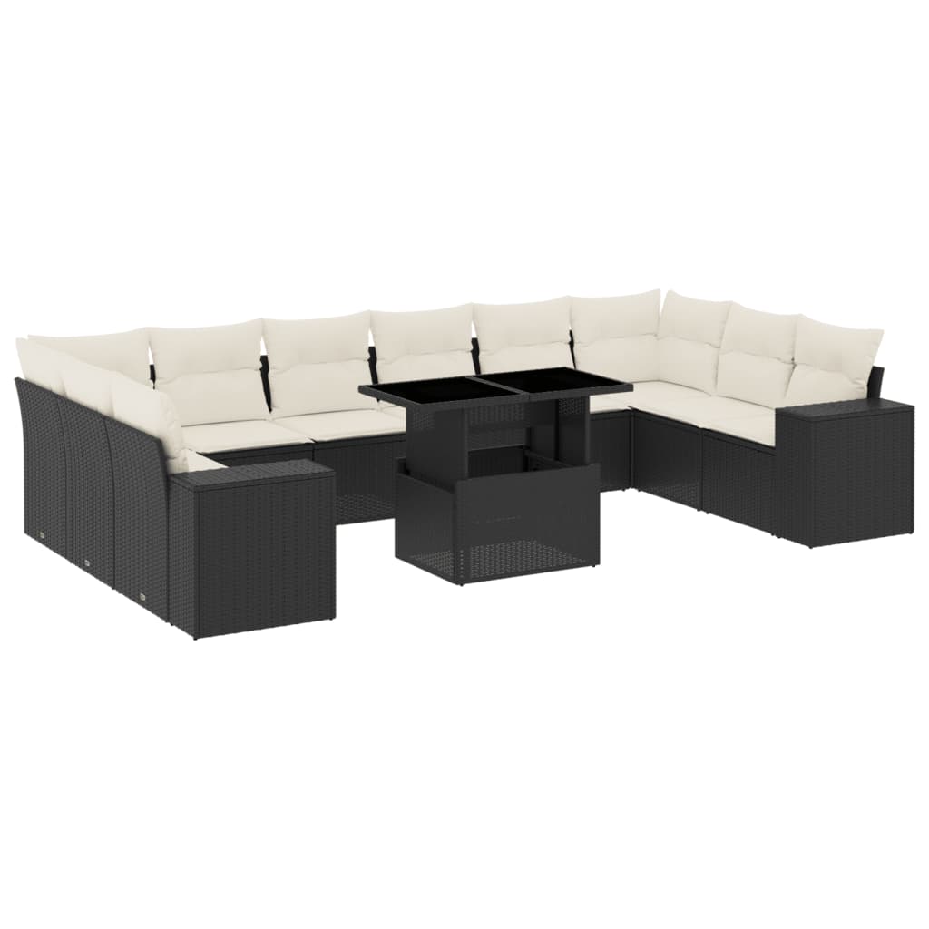 sofasæt til haven 11 dele med hynder polyrattan sort