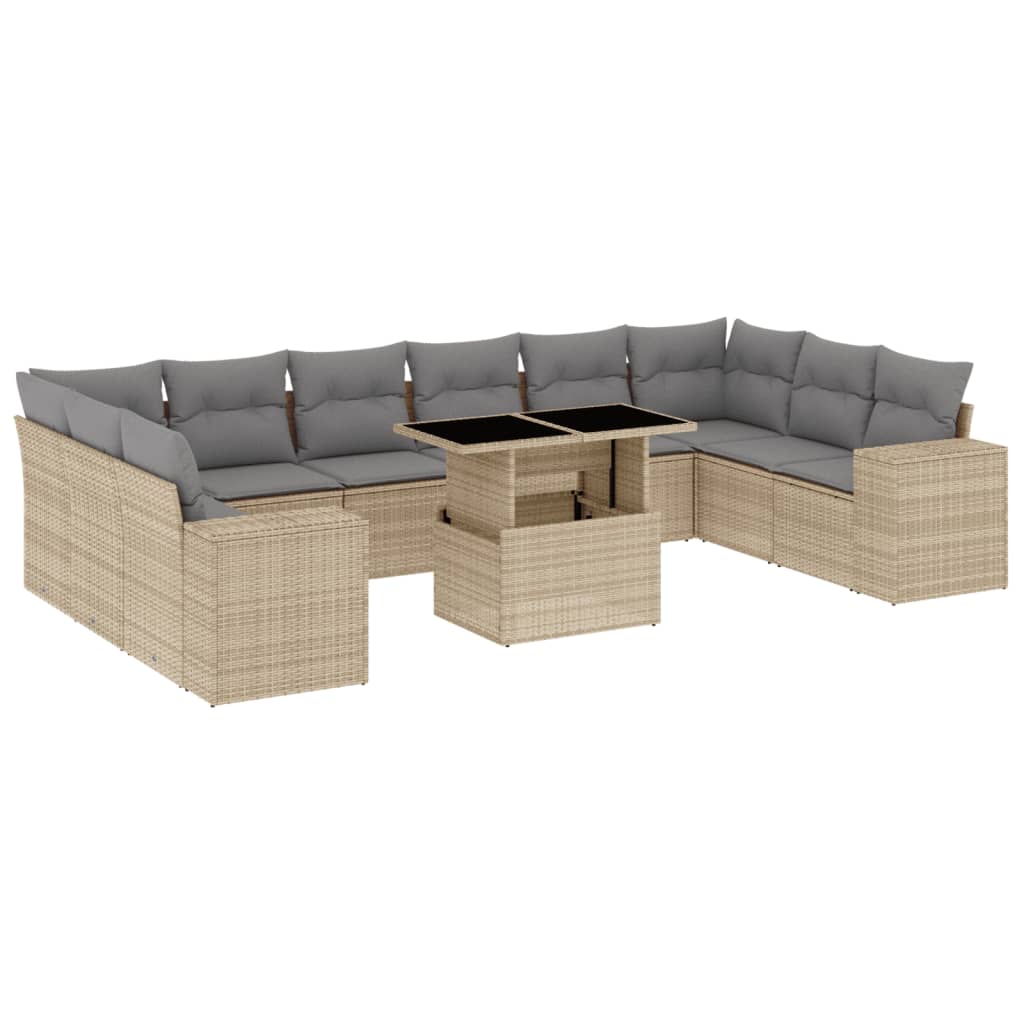 sofasæt til haven 11 dele med hynder polyrattan beige