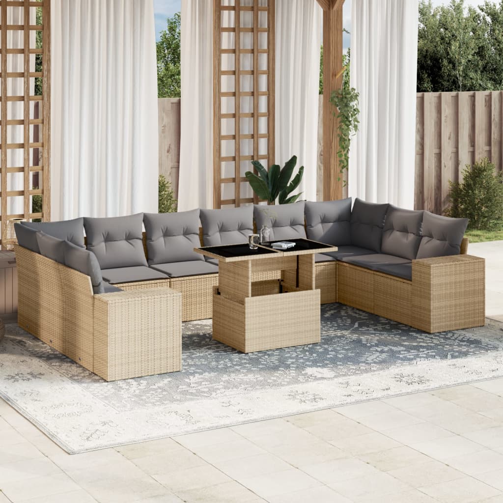 sofasæt til haven 11 dele med hynder polyrattan beige