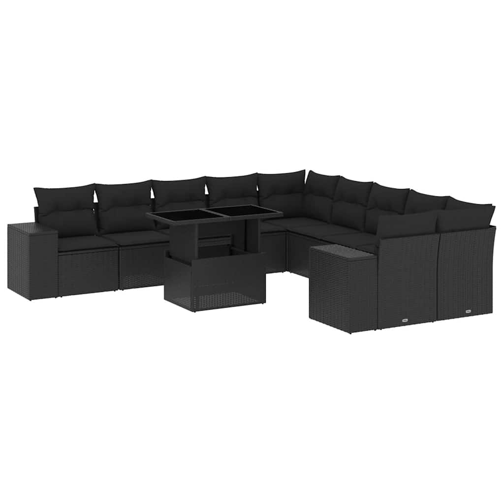 sofasæt til haven 11 dele med hynder polyrattan sort