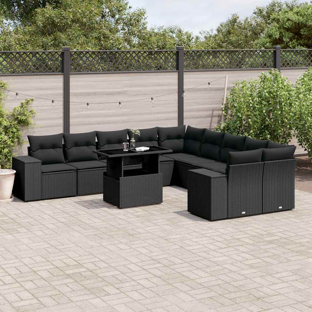 sofasæt til haven 11 dele med hynder polyrattan sort