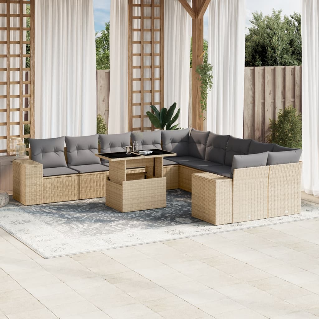 sofasæt til haven 11 dele med hynder polyrattan beige