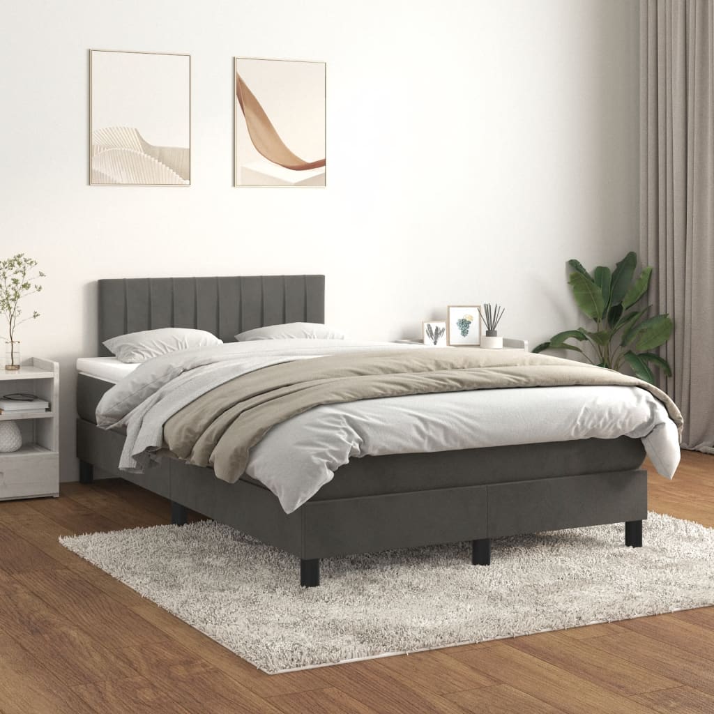 kontinentalseng med madras 120x190 cm fløjl mørkegrå