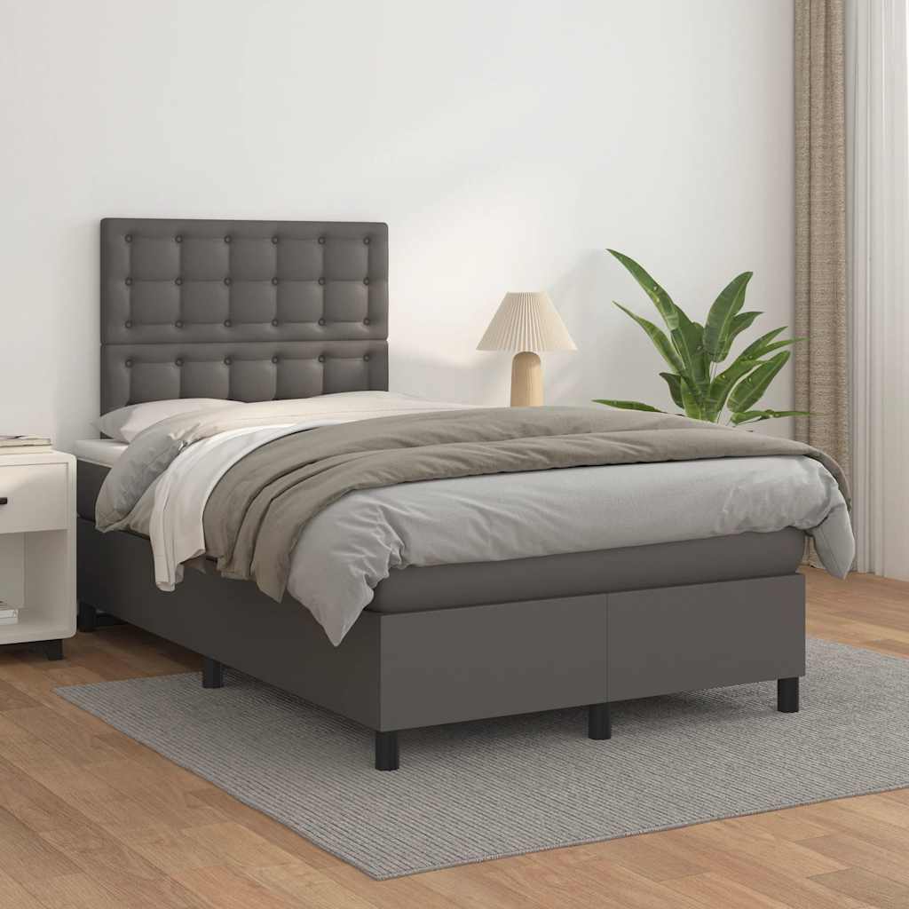 kontinentalseng med madras 120x190 cm kunstlæder grå